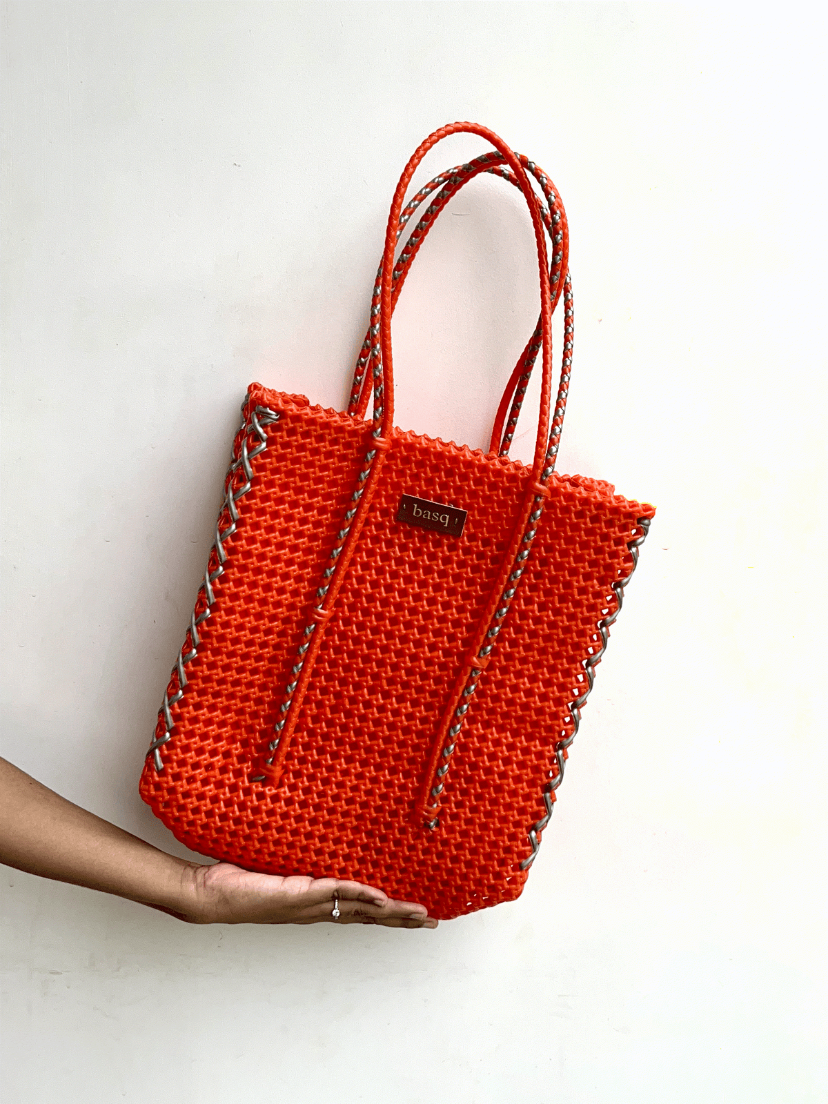 Solid Tote- Orange ( with an inner lining and pocket )