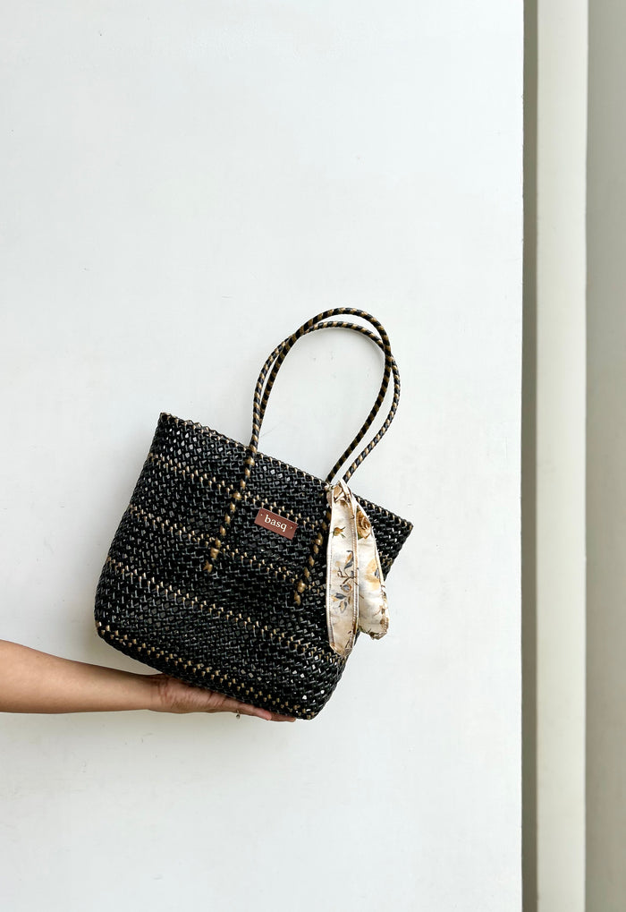 Designer Tote- Black with Gold lines