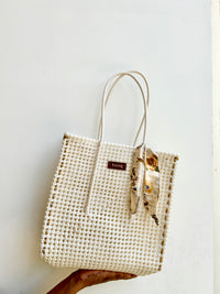 Solid Tote- Rectangular Pearl White (gold borders)