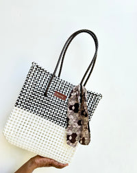 Designer Tote- Mocha Brown and White