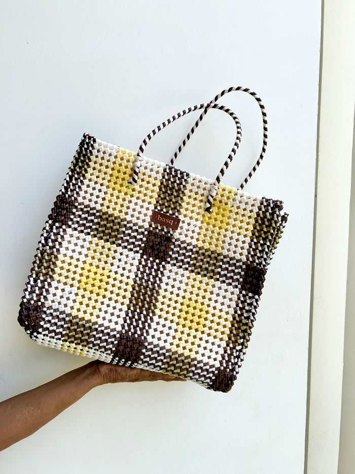 Designer Tote- Yellow and Brown  (with inner lining and pocket)