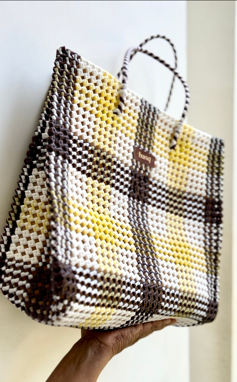 Designer Tote- Yellow and Brown  (with inner lining and pocket)