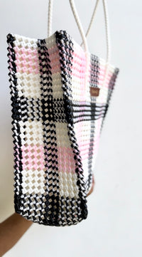 Designer Tote- Pink and black checks ( with inner lining and pocket)