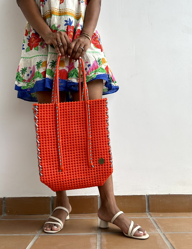 Solid Tote- Orange ( with an inner lining and pocket )