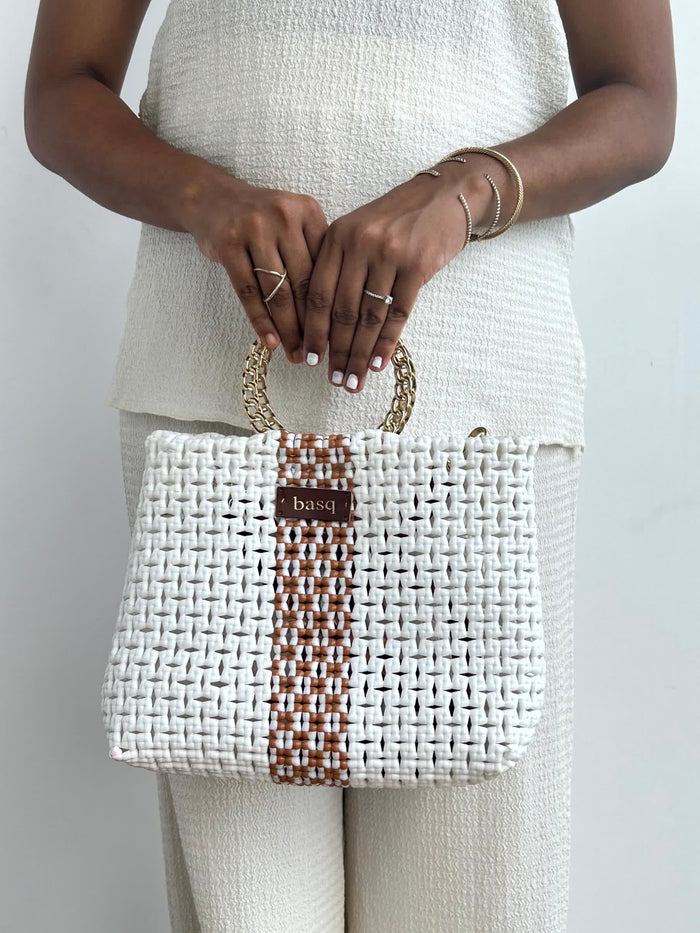 Cross Bodybag- White with beige lines