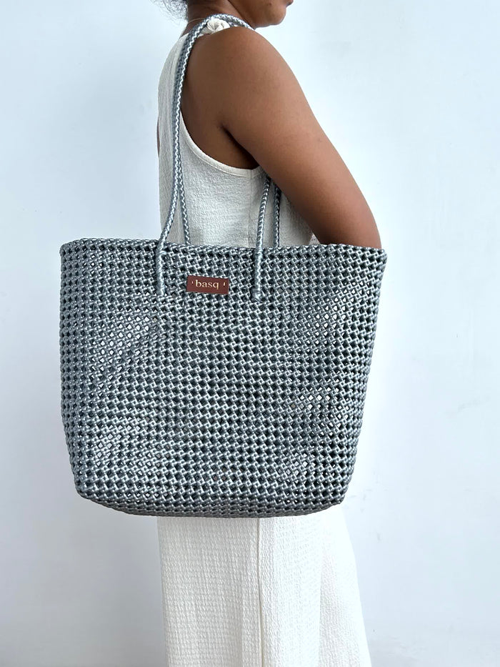 Solid Tote- Silver Tote