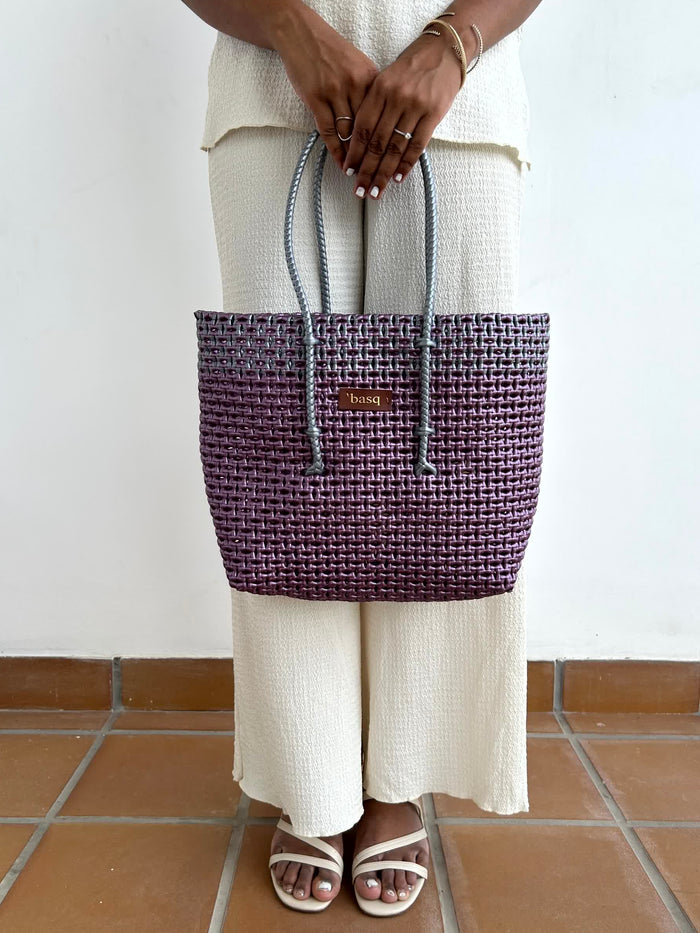 Designer Tote- Metallic purple with silver borders