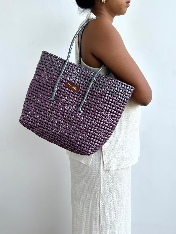 Designer Tote- Metallic purple with silver borders