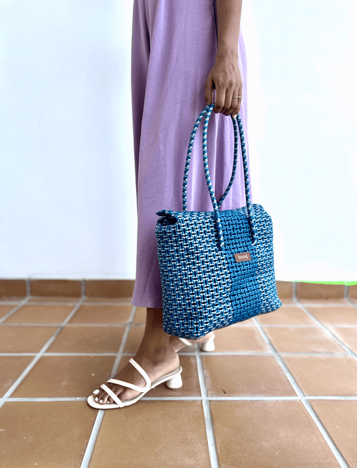 Lunch Bag- Peacock Blue and Silver