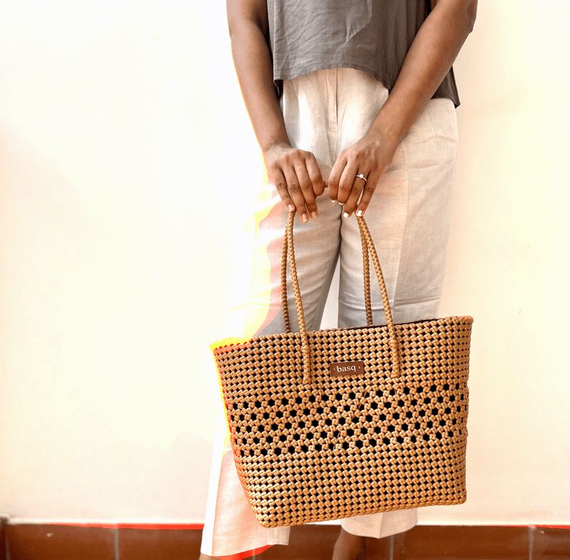 Bali Brown-Stars tote (with lining and inner pocket)