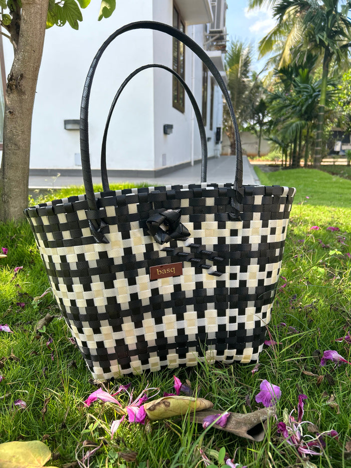 Handwoven Basket - Black and Off white