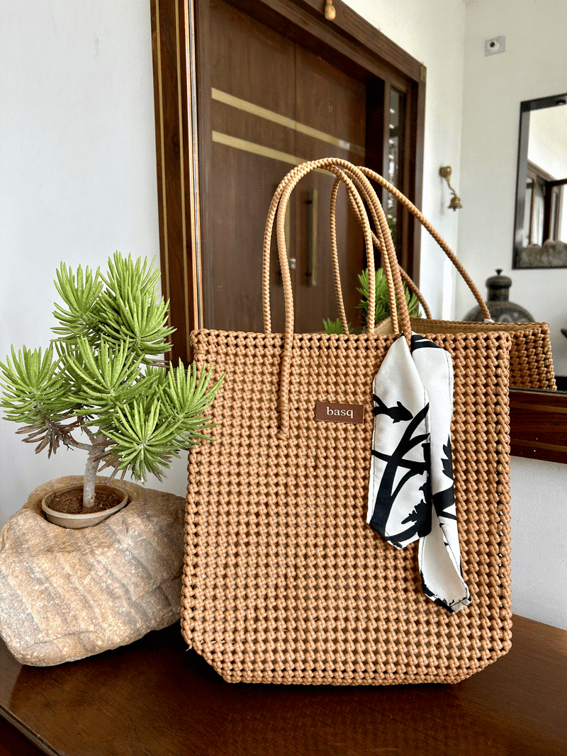 Solid Tote Rectangle- Beige Brown