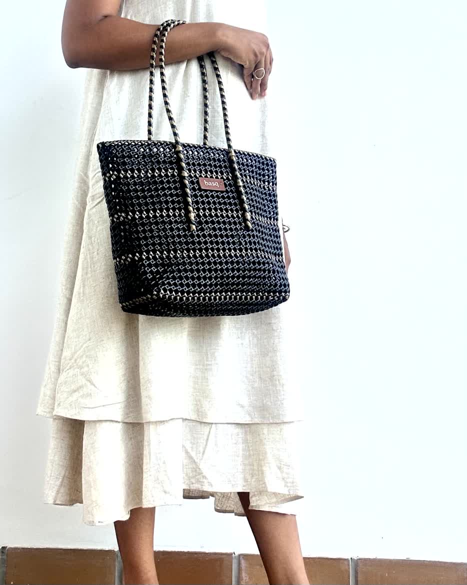 Designer Tote- Black with Gold lines