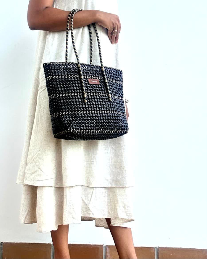 Designer Tote- Black with Gold lines