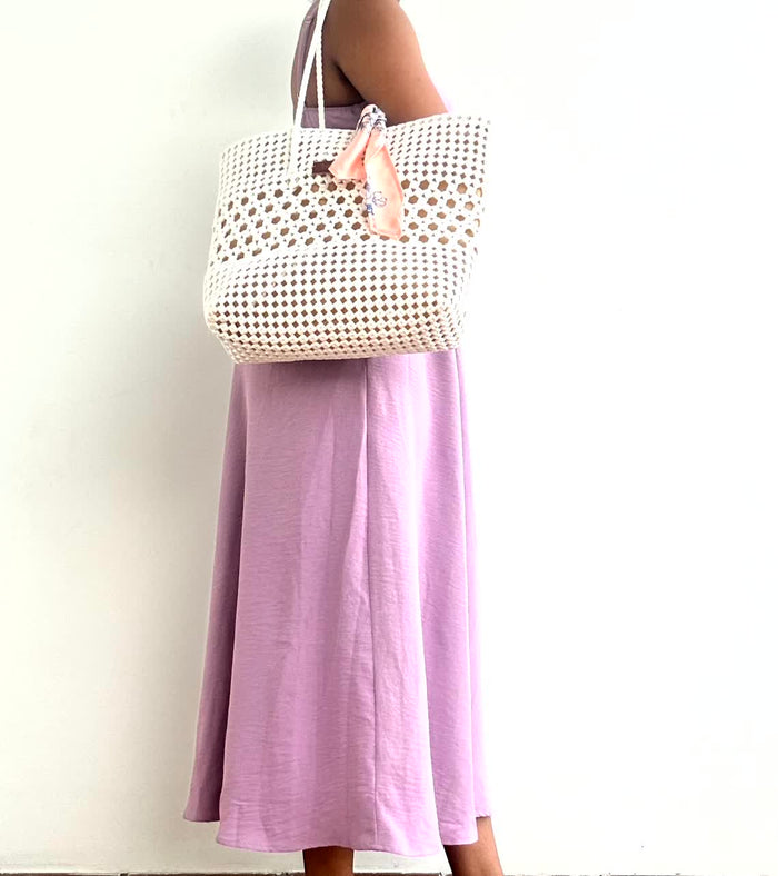 Solid Tote- White Stars Tote (with lining and pocket)